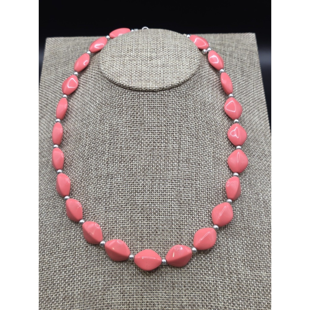 Silvertone cherry red vintage acrylic silver spacer necklace